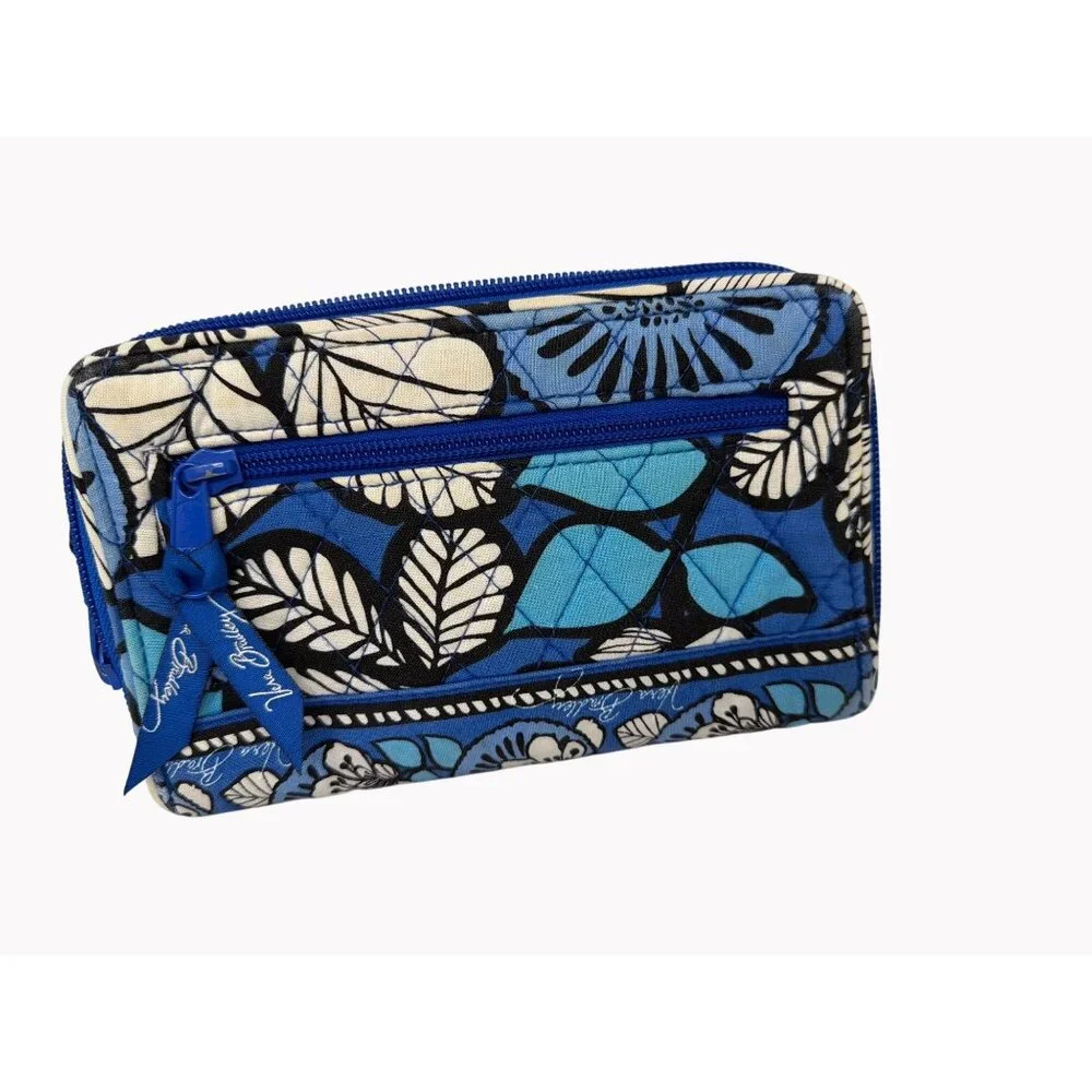 Vera Bradley Blue Bayou Turn Lock Wallet Organizer Zip Compartments - Picture 5 of 7